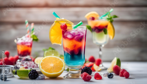 cocktail with fruits in the wooden background