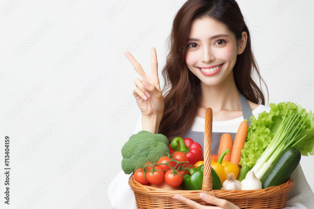 woman holding a basket of vegetables isolated on white background. ai generative woman holding a basket of vegetables isolated on white background. ai generative