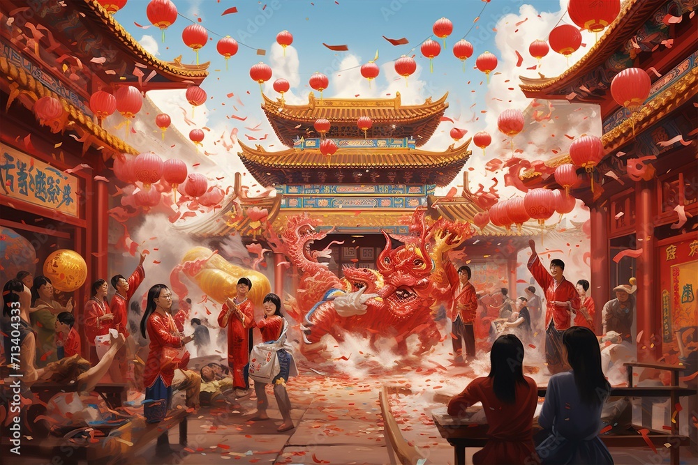 the atmosphere of Chinese New Year day in China