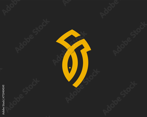 Letter F with fish icon logo design template vector