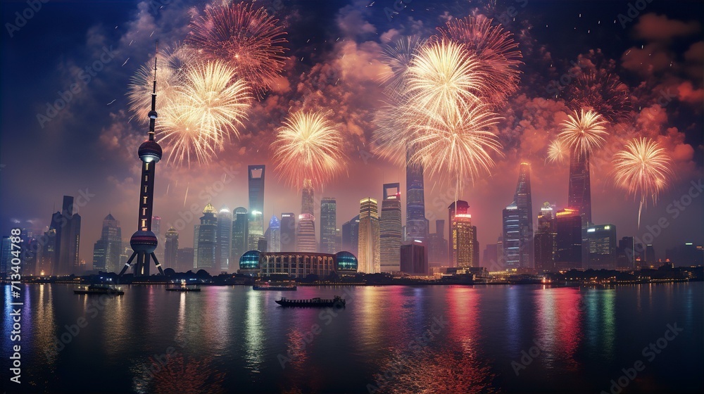 Fireworks over Shanghai on Chinese New Year Day