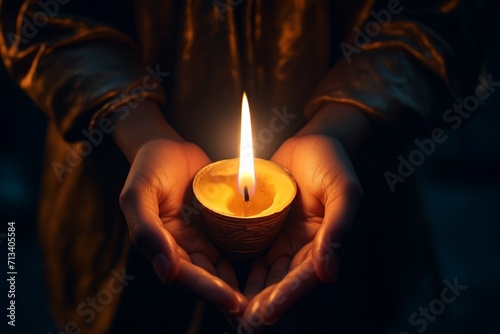 Glowing candlelight illuminating the dark night, symbolizing spirituality and love