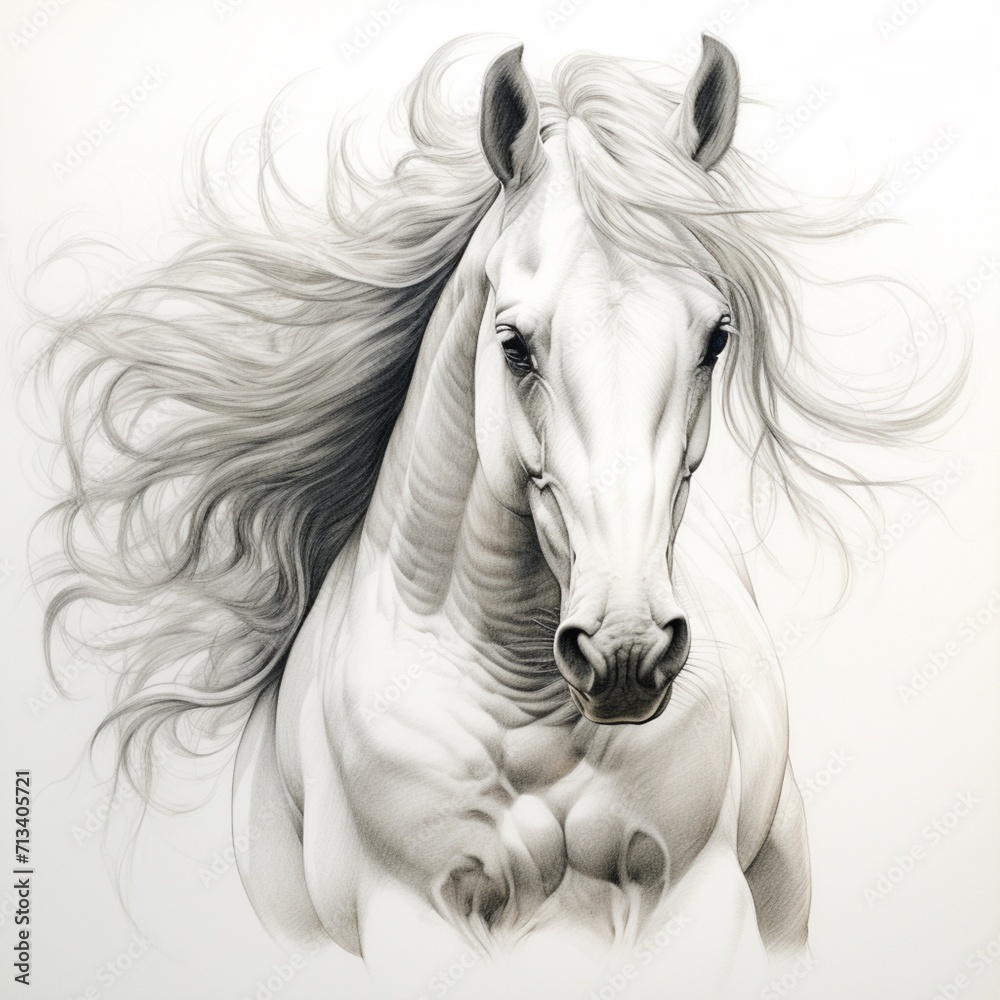 Fototapeta premium Pencil sketch nice white horse images Generative AI