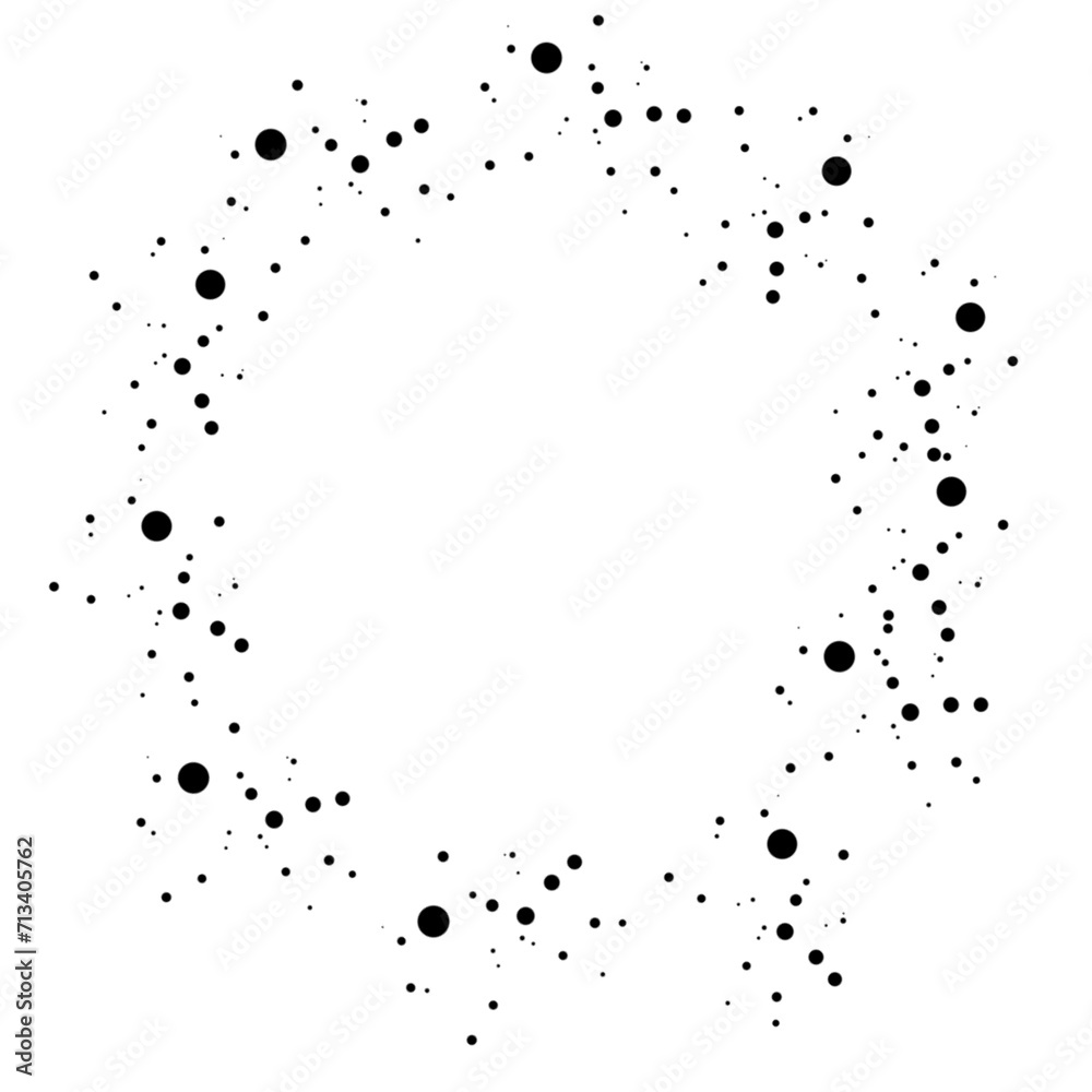 Circle frame, black polka dots, scattered Circle frame, black polka dots, scattered