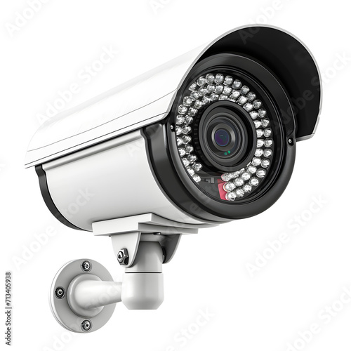 Security camera monitoring a network isolated on white background, vintage, png 