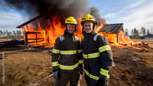 Grotesque picture of firefighters making selfies instead of putting out fire