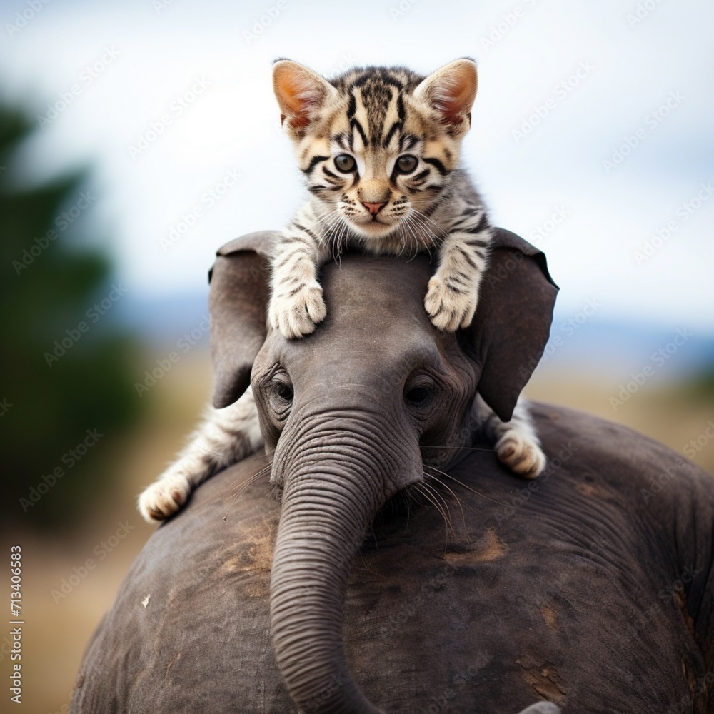 Cat on top of an elephant beautiful image Ai generated art