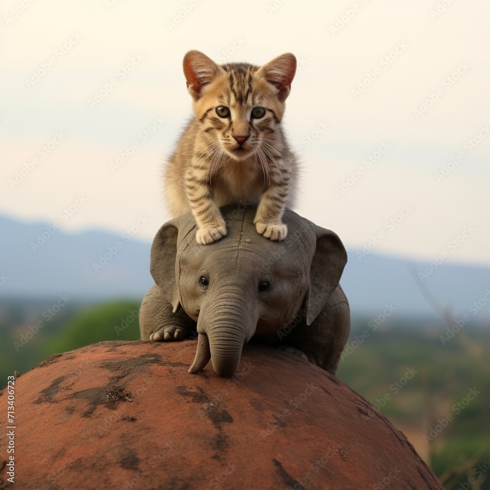 Cat on top of an elephant beautiful image Ai generated art