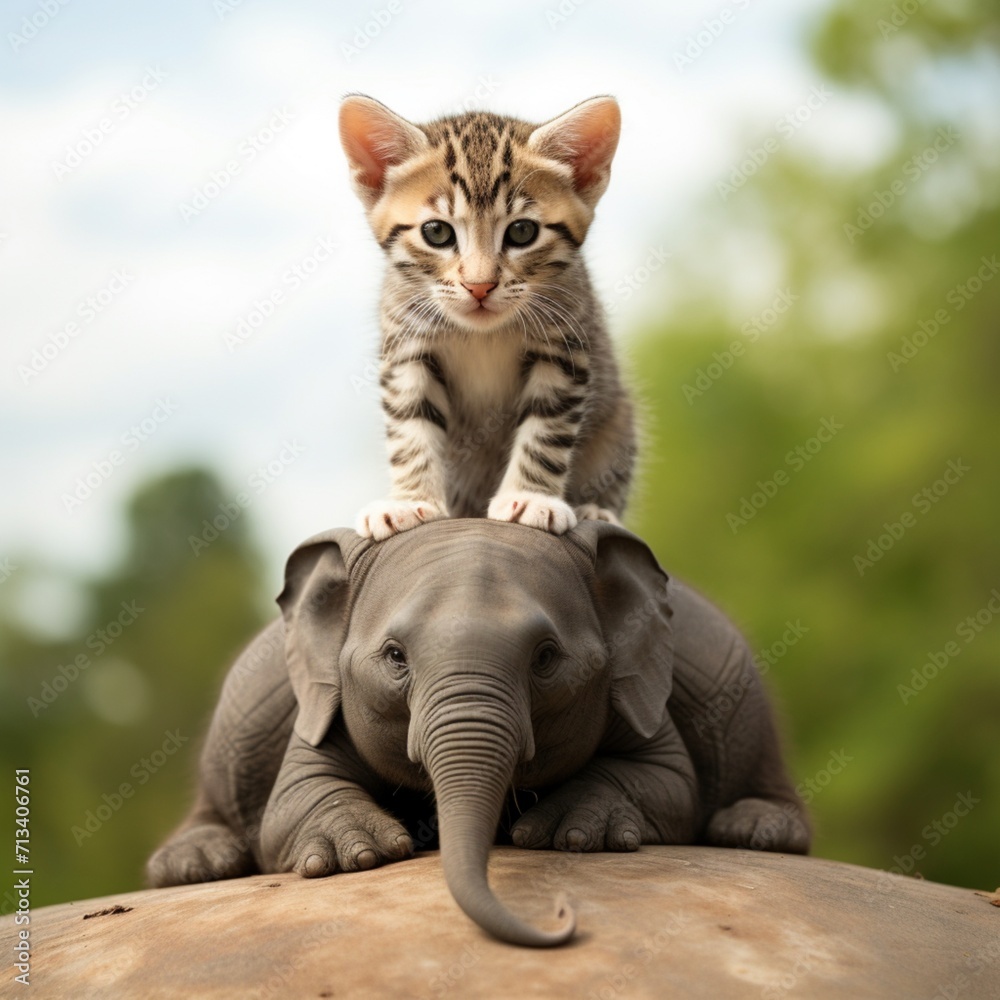 Cat on top of an elephant beautiful image Ai generated art