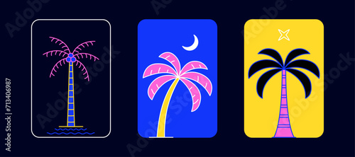 Palm tree arch frame thin line icon abstract design summer logo template modern minimal linear emblem for vacations rentals and travel services. Vector illustration