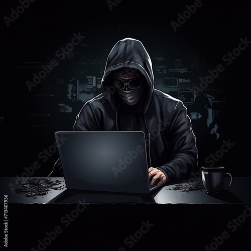 Obraz na płótnie Character male moral hacker laptop dark beautiful image Ai generated art w salonie