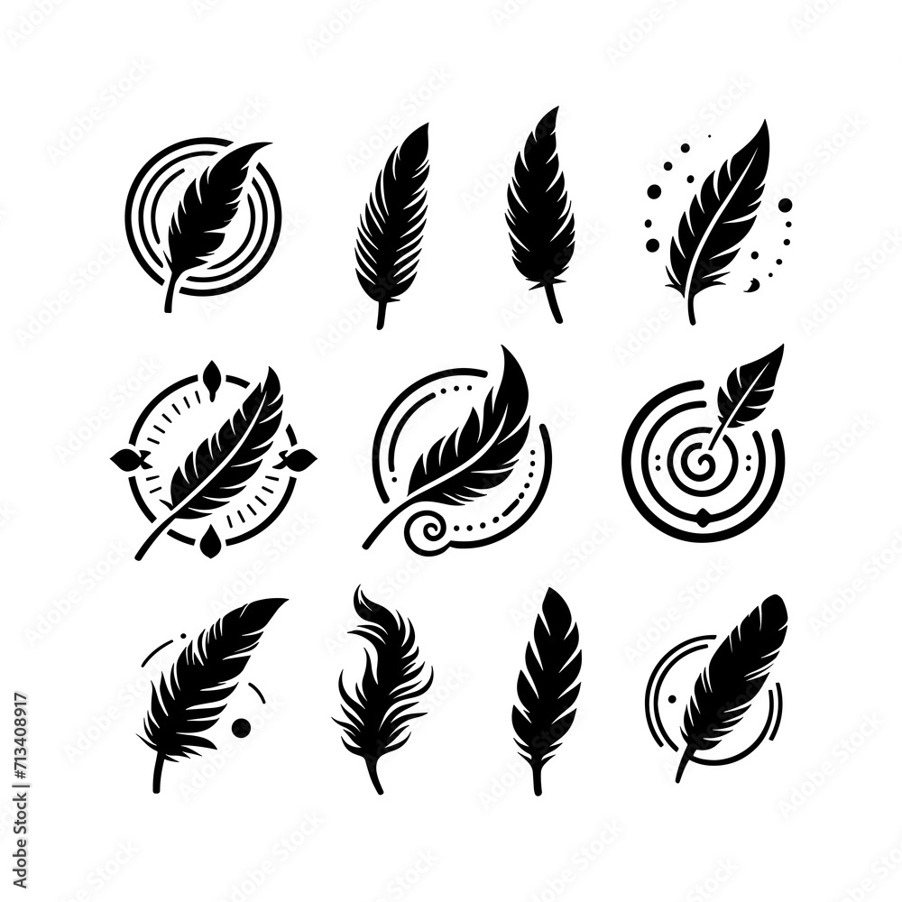 set of feather silhouettes set of feather silhouettes