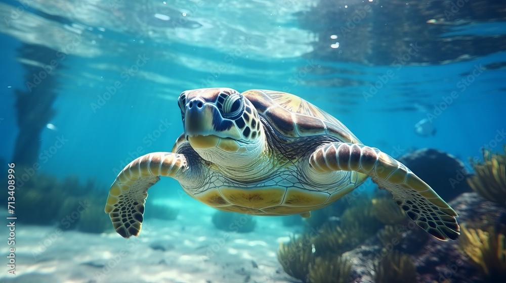 Fototapeta premium green sea turtle swimming