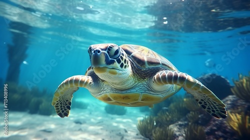 green sea turtle swimming © Hussam