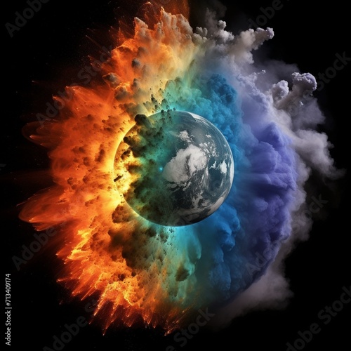 Obraz na płótnie Climate change and space explosions cause smoke Ai generated art w salonie