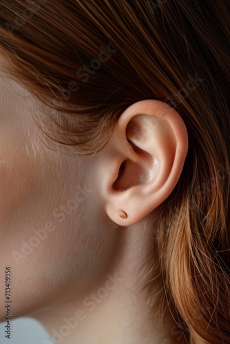 macro image of a female ear, concept of healthy hearing or ear jewelry
