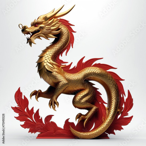 A golden dragon with Chinese calligraphy.10