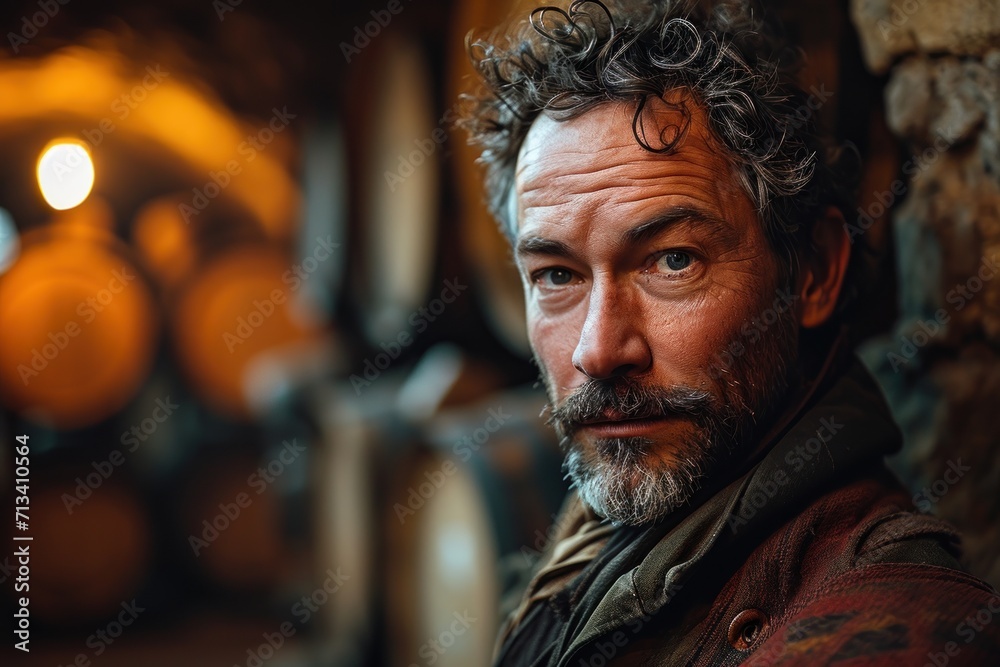Portrait of a male winemaker in a wine cellar Portrait of a male winemaker in a wine cellar