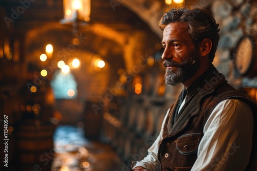 Portrait of a male winemaker in a wine cellar