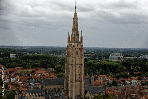 Bruges Belgium Medieval Town old city in Flanders Europe. Art and culture. Tourists from the world. Ancient medieval architecture gothic with towers buildings  canals  cobbled alleyways Brussels