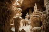 Limestone formations resembling pasta formations found in caves. Generative AI