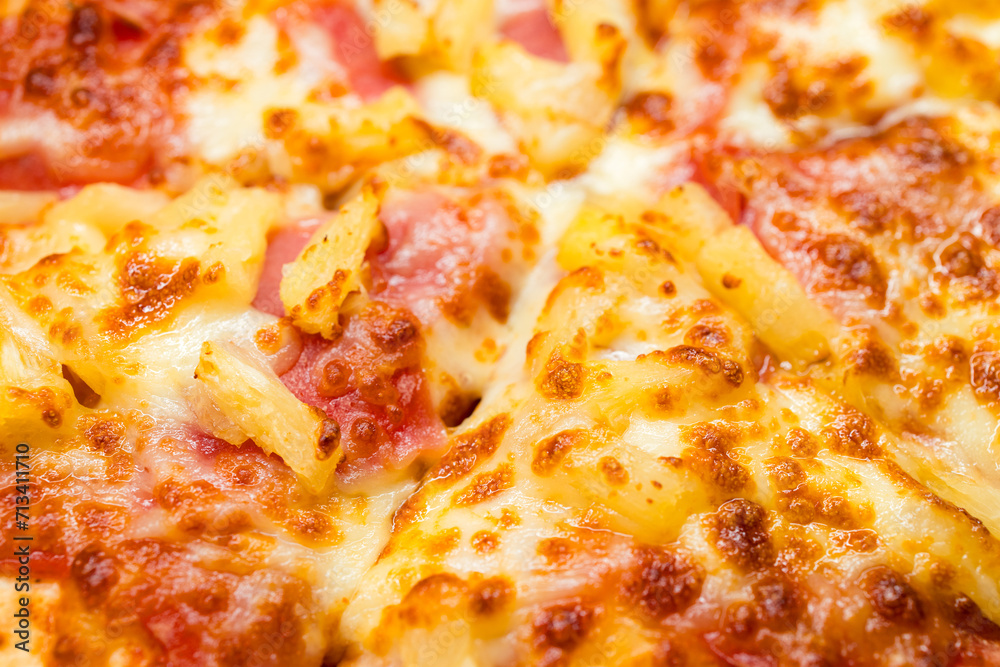 Close up of the grill pizza with ham and cheese Close up of the grill pizza with ham and cheese