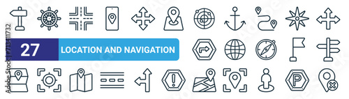Slika na platnu set of 27 outline web location and navigation icons such as , helm, crossroad, a