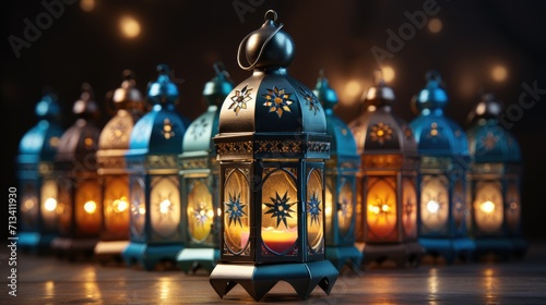 Ramadan Kareem celebration background illustration with arabic lanterns.
