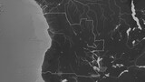 Angola outlined. Grayscale elevation map