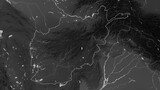 Afghanistan outlined. Grayscale elevation map