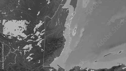 Belize outlined. Grayscale elevation map