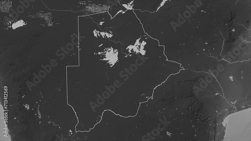 Botswana outlined. Grayscale elevation map