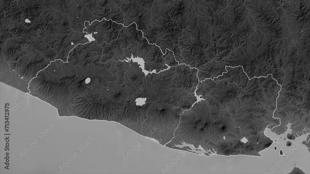 El Salvador outlined. Grayscale elevation map