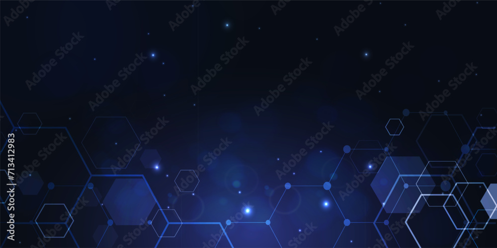 Digital technology futuristic internet network connection dark black background, blue abstract cyber information communication, Ai big data science, innovation future tech, line illustration vector 3d