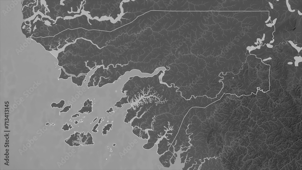 Guinea-Bissau outlined. Grayscale elevation map