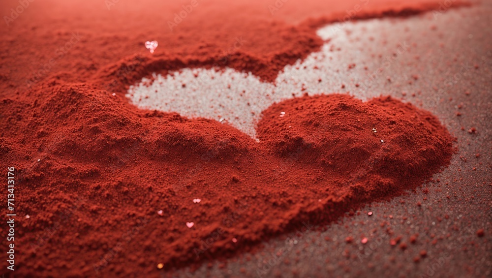A colorful and distinctive heart shaped like red sand that is ideal for a romantic Valentine's Day event. The essence of romance and love will definitely be captured by this abstract background banner - obrazy, fototapety, plakaty 