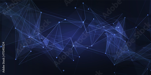 Digital technology futuristic internet network connection dark black background, blue abstract cyber information communication, Ai big data science, innovation future tech, line illustration vector 3d © PST Vector