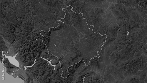 Kosovo outlined. Grayscale elevation map