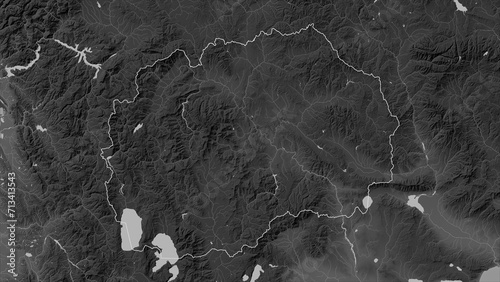 North Macedonia outlined. Grayscale elevation map photo