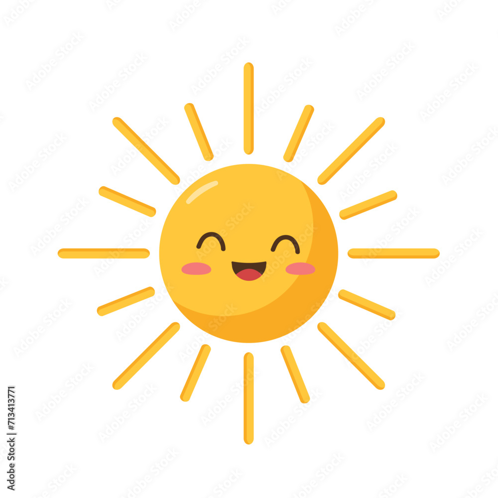 Vector sun in Kawaii style. Isolated on a white background. Flat design. Vector sun in Kawaii style. Isolated on a white background. Flat design.