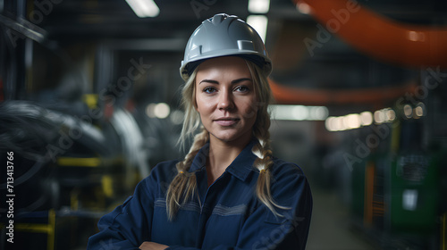 Portrait of Industry Maintenance Engineer Woman in Uniform and Safety Hard Hat