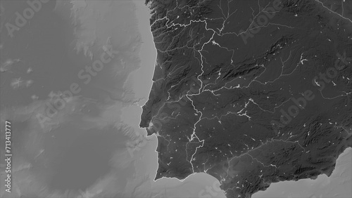 Portugal outlined. Grayscale elevation map