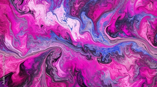 Abstract Dark Violet and Light Azure Swirls Marble Oil Painting Texture Background with Pink and Black Liquid Splashes