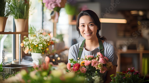 Portrait of Smiling Florist at Flower Shop - Small Business Concept © Lumina