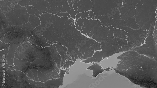 Ukraine before 2014 outlined. Grayscale elevation map