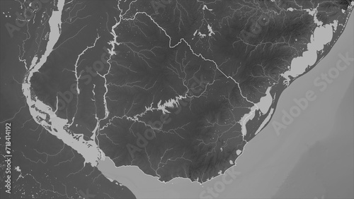 Uruguay outlined. Grayscale elevation map