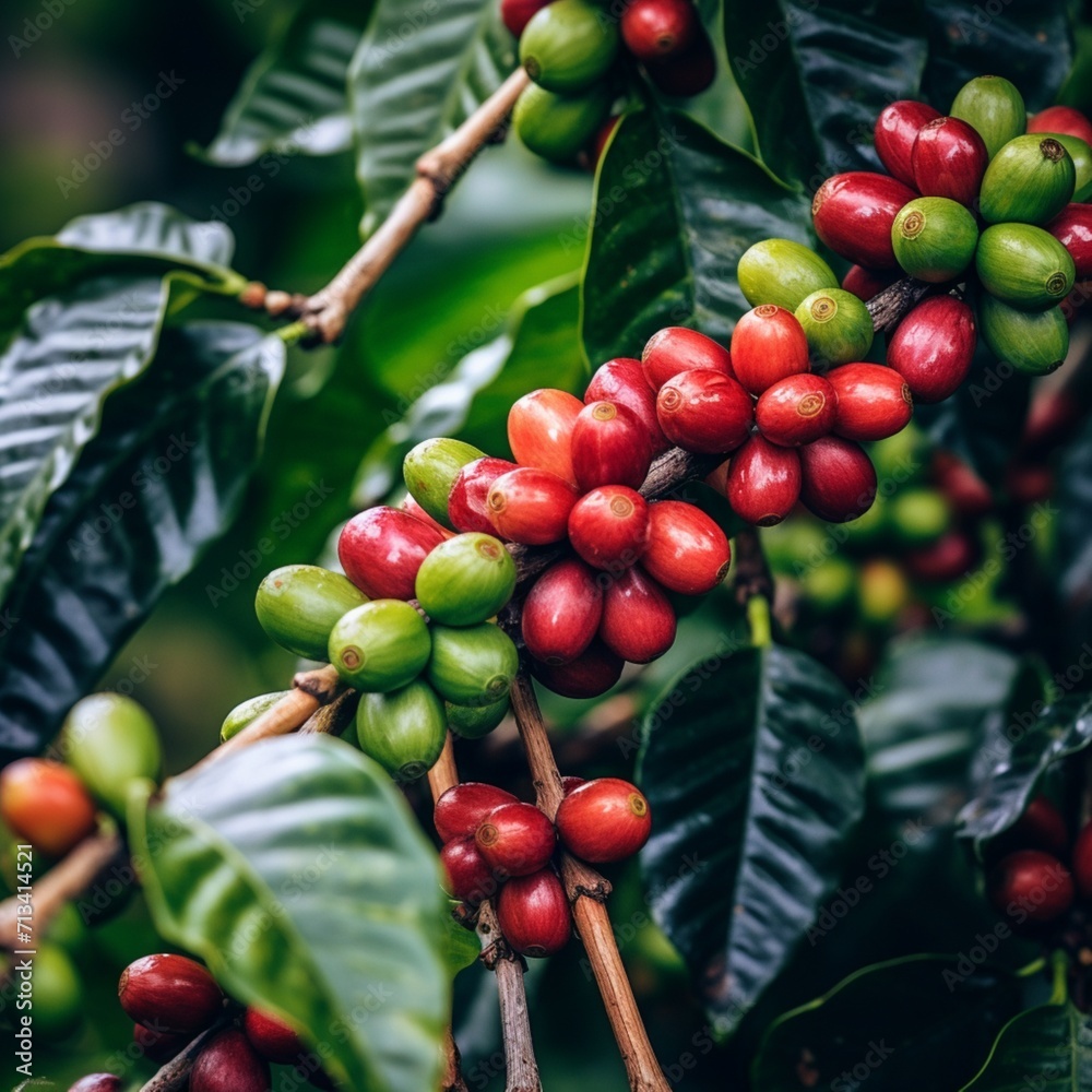 Coffee beans on a tree from ethiopia beautiful image Ai generated art
