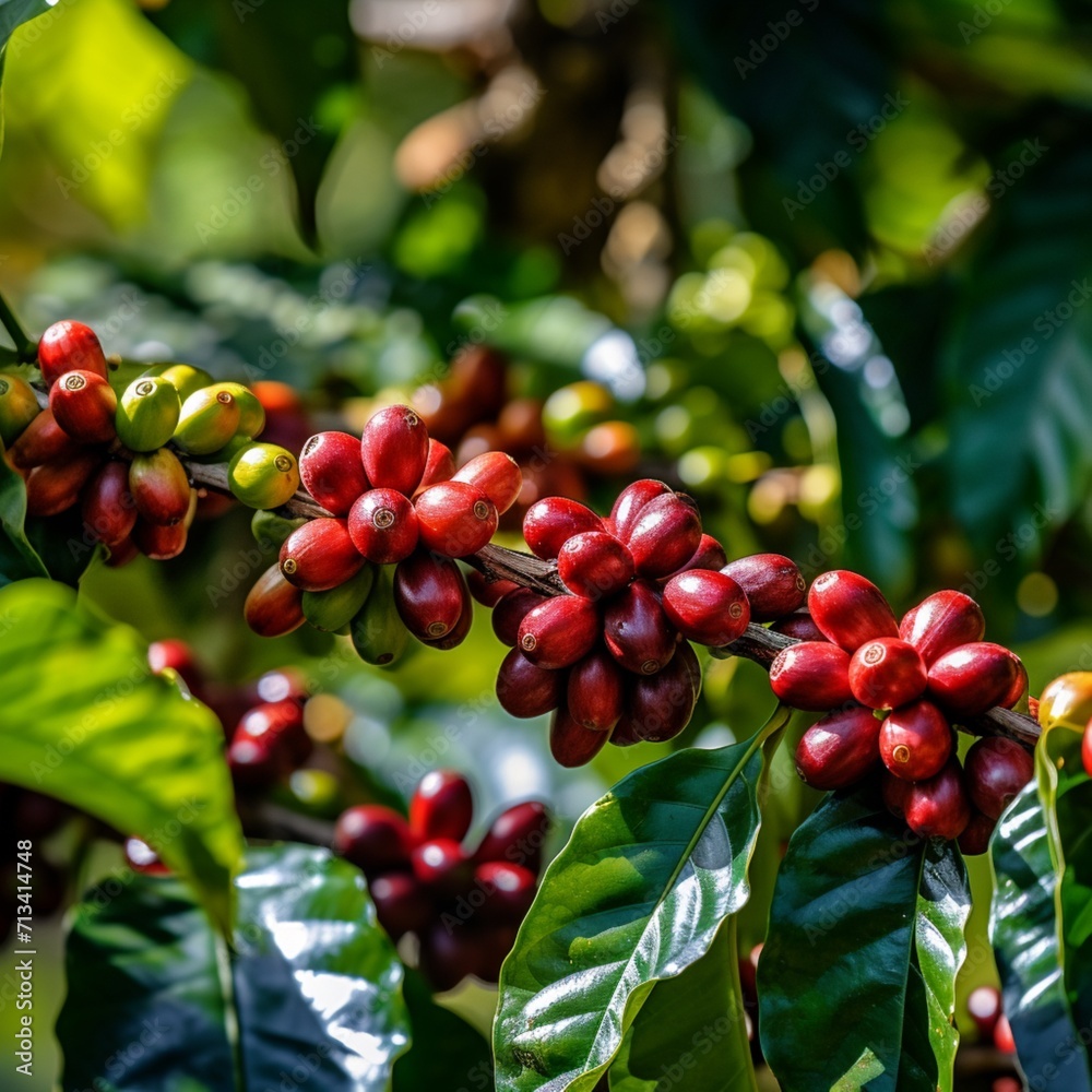 Coffee beans on a tree from ethiopia beautiful image Ai generated art