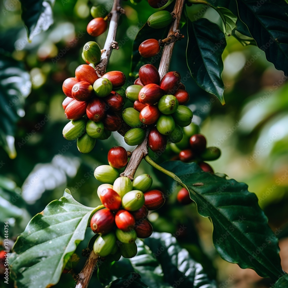 Coffee beans on a tree from ethiopia beautiful image Ai generated art