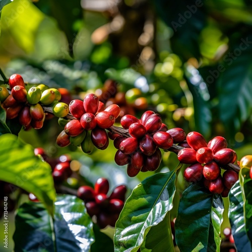 Obraz na płótnie Coffee beans on a tree from ethiopia beautiful image Ai generated art w salonie